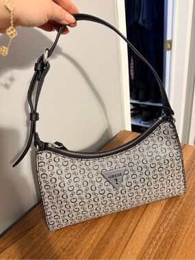 Guess Monogram Logo Shoulder Bag in Black and Gray
